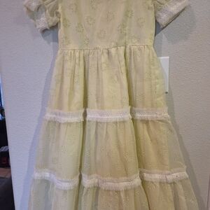 Vintage Flower Girl Yellow Lace Lined Dress Size 4/5
